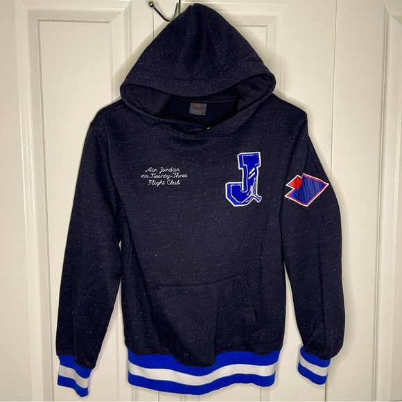 Nike Jordan Court Of Legends Hoodie Size Large Boys Black Blue Varsity Pullover - Picture 1 of 10